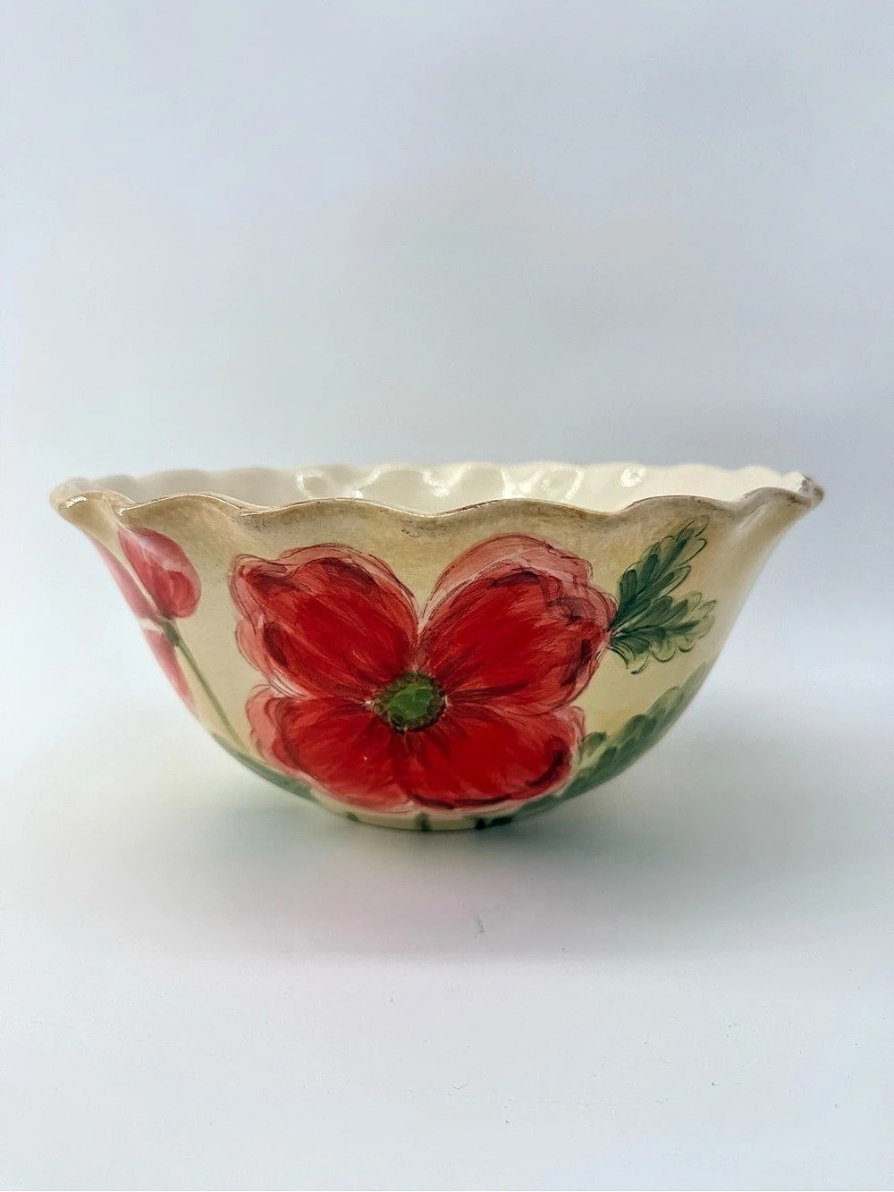 Maxcera Spring Poppy Serving Bowl, Cream & Red